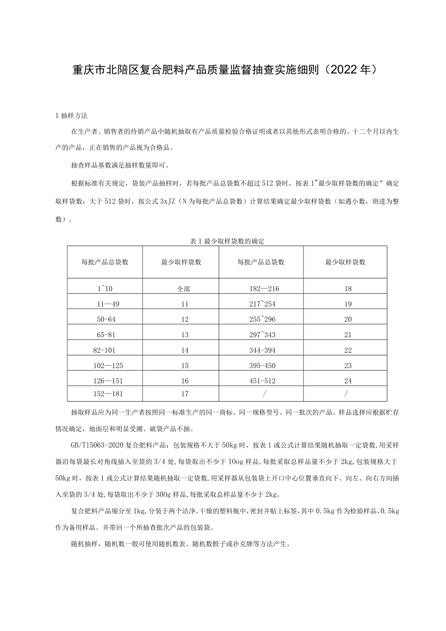重庆市北碚区复合肥料产品质量监督抽查实施细则2022年.docx_第1页