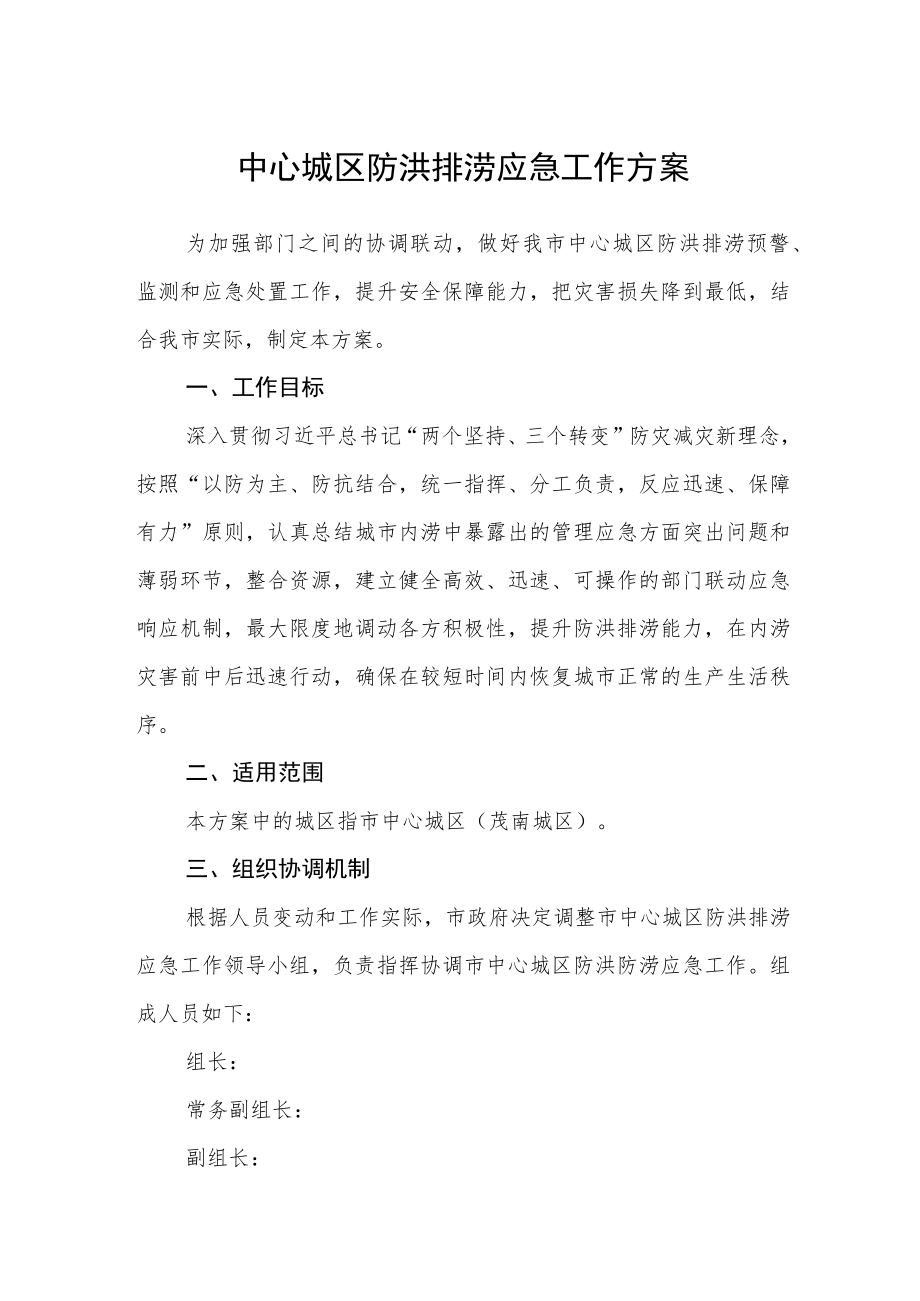 中心城区防洪排涝应急工作方案.docx_第1页