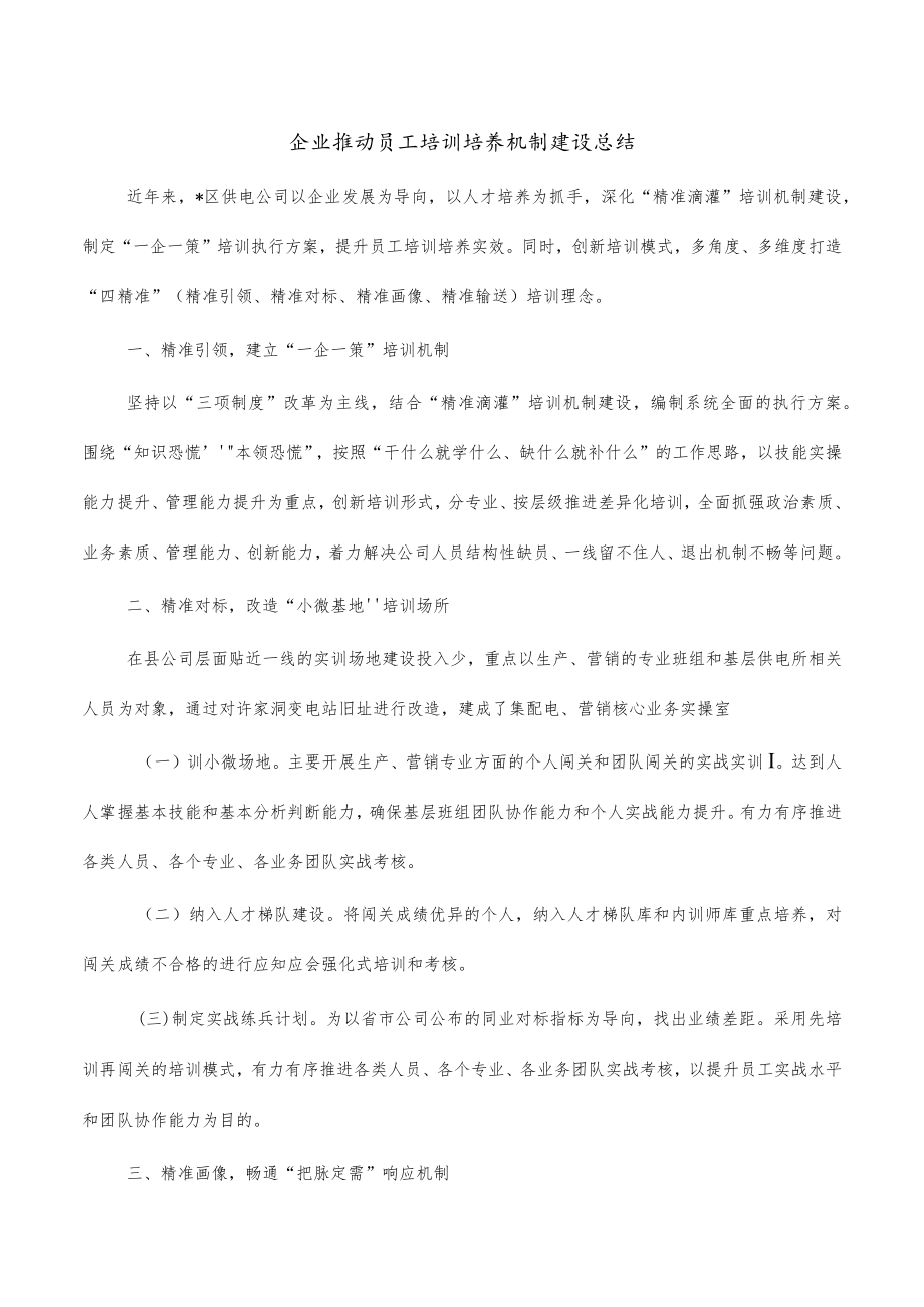 企业推动员工培训培养机制建设总结.docx_第1页