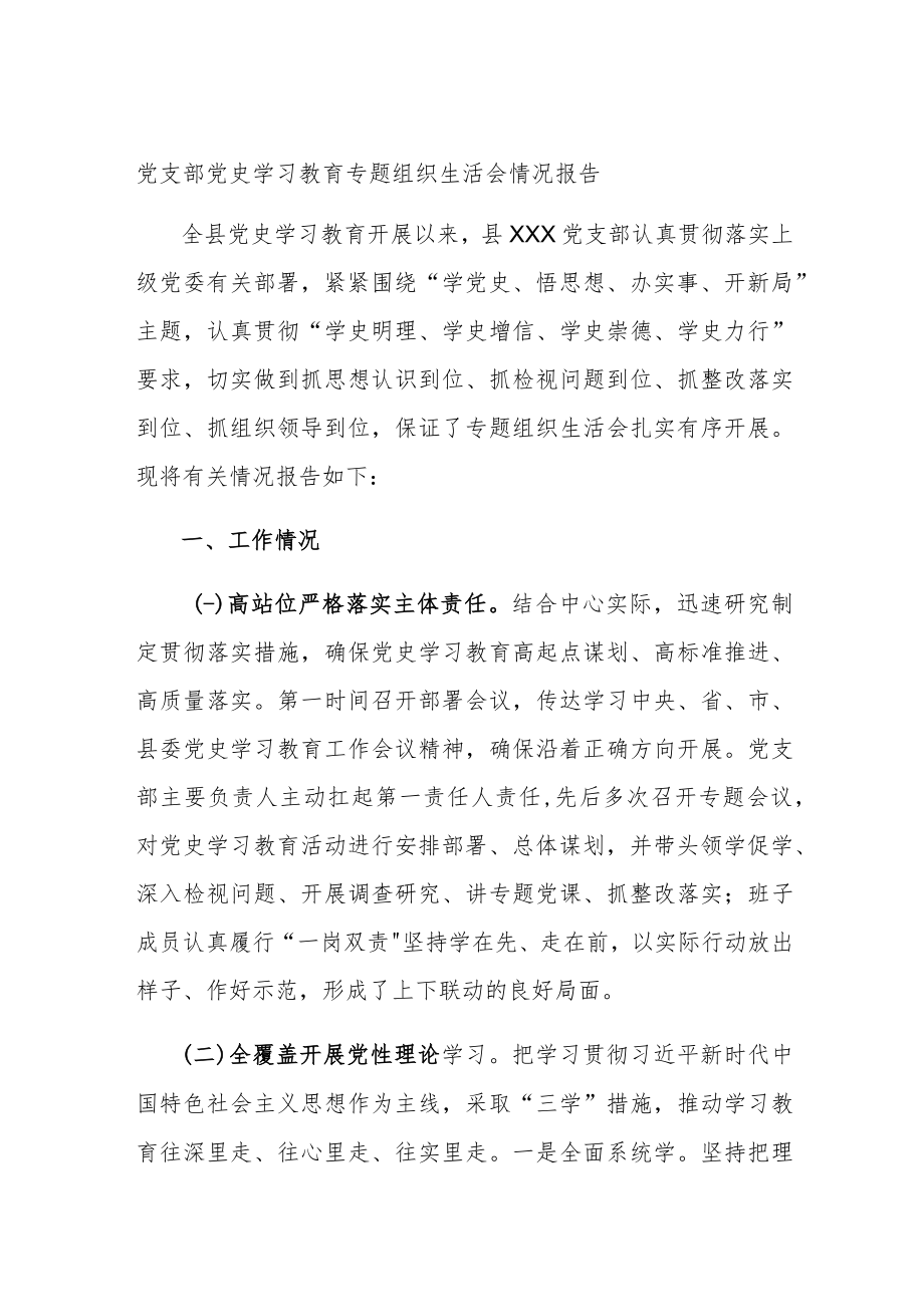 党支部党史学习教育专题组织生活会情况报告.docx_第1页