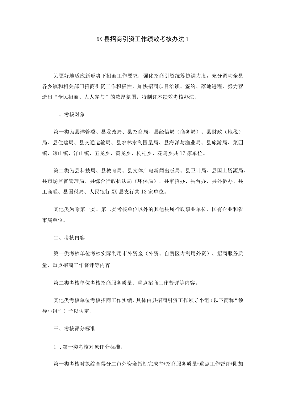 xx县招商引资工作绩效考核办法2篇.docx_第1页