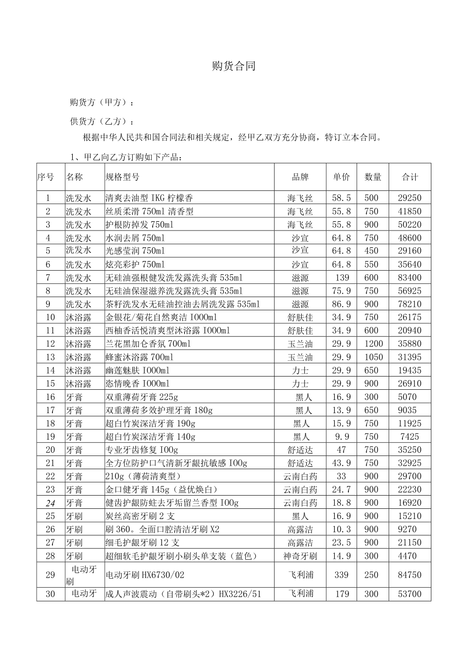 日用百货购销合同及清单.docx_第1页