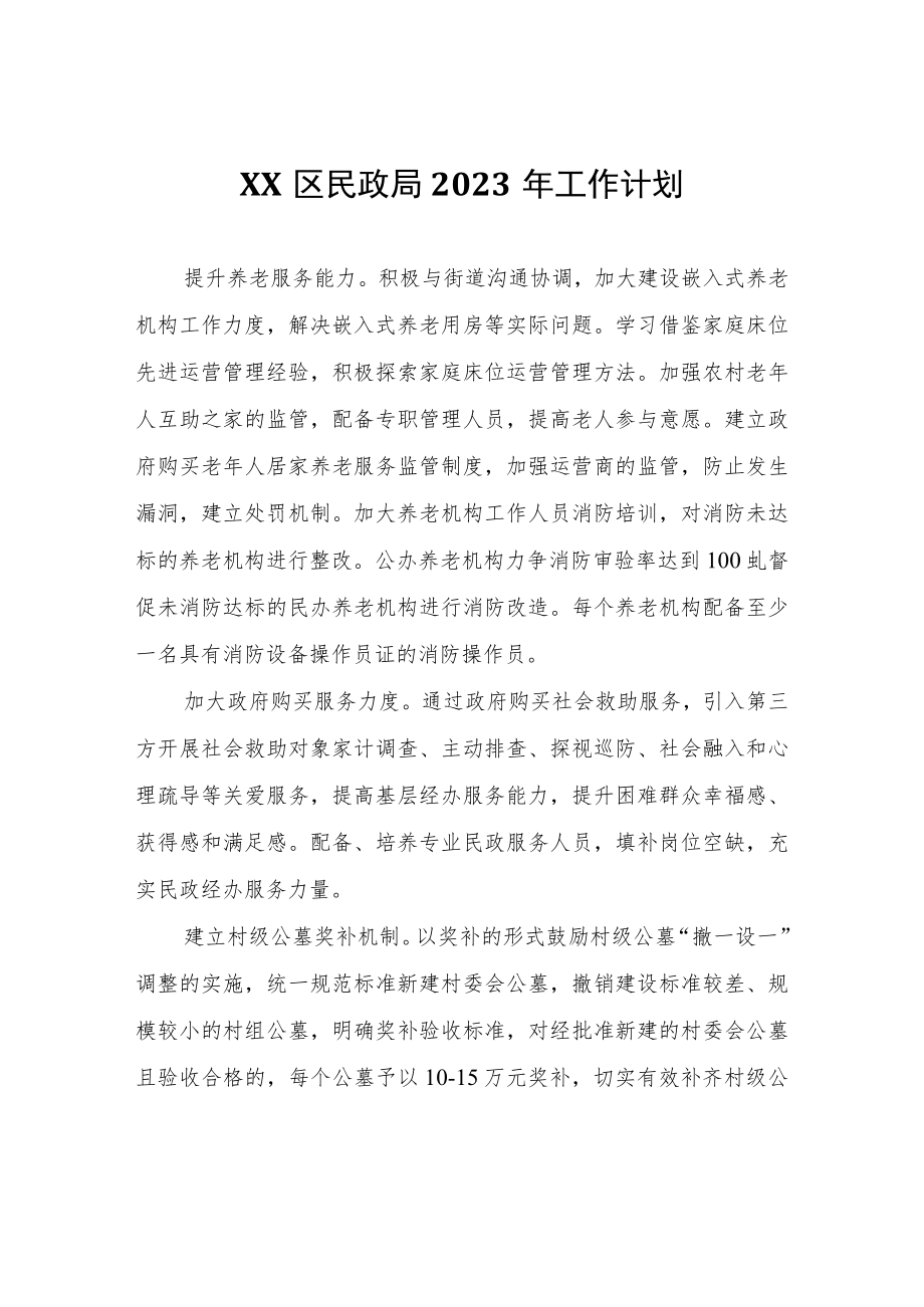 XX区民政局2023年工作计划.docx_第1页