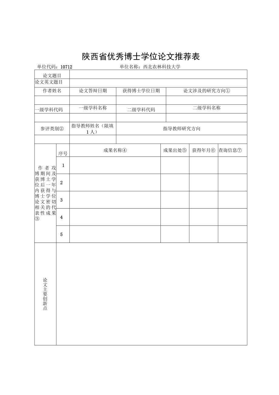 陕西省优秀博士学位论文推荐表.docx_第1页