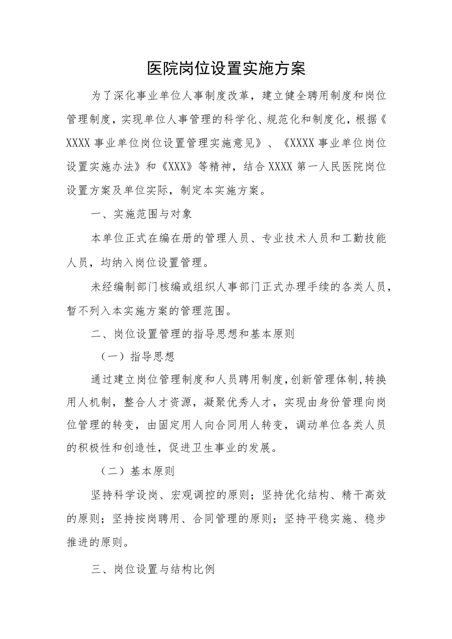 医院岗位设置实施方案.docx_第1页