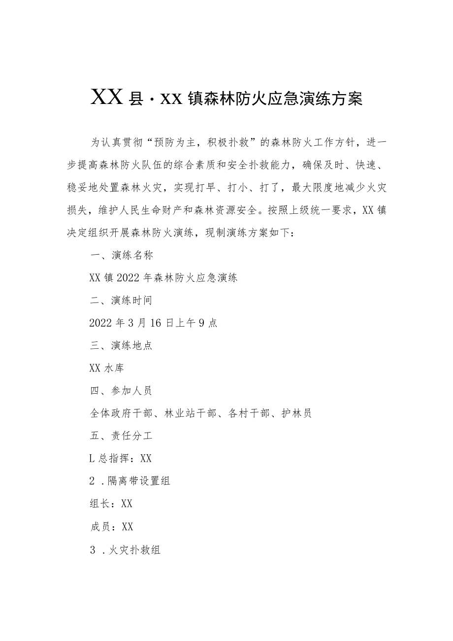 XX镇森林防火应急演练方案.docx_第1页