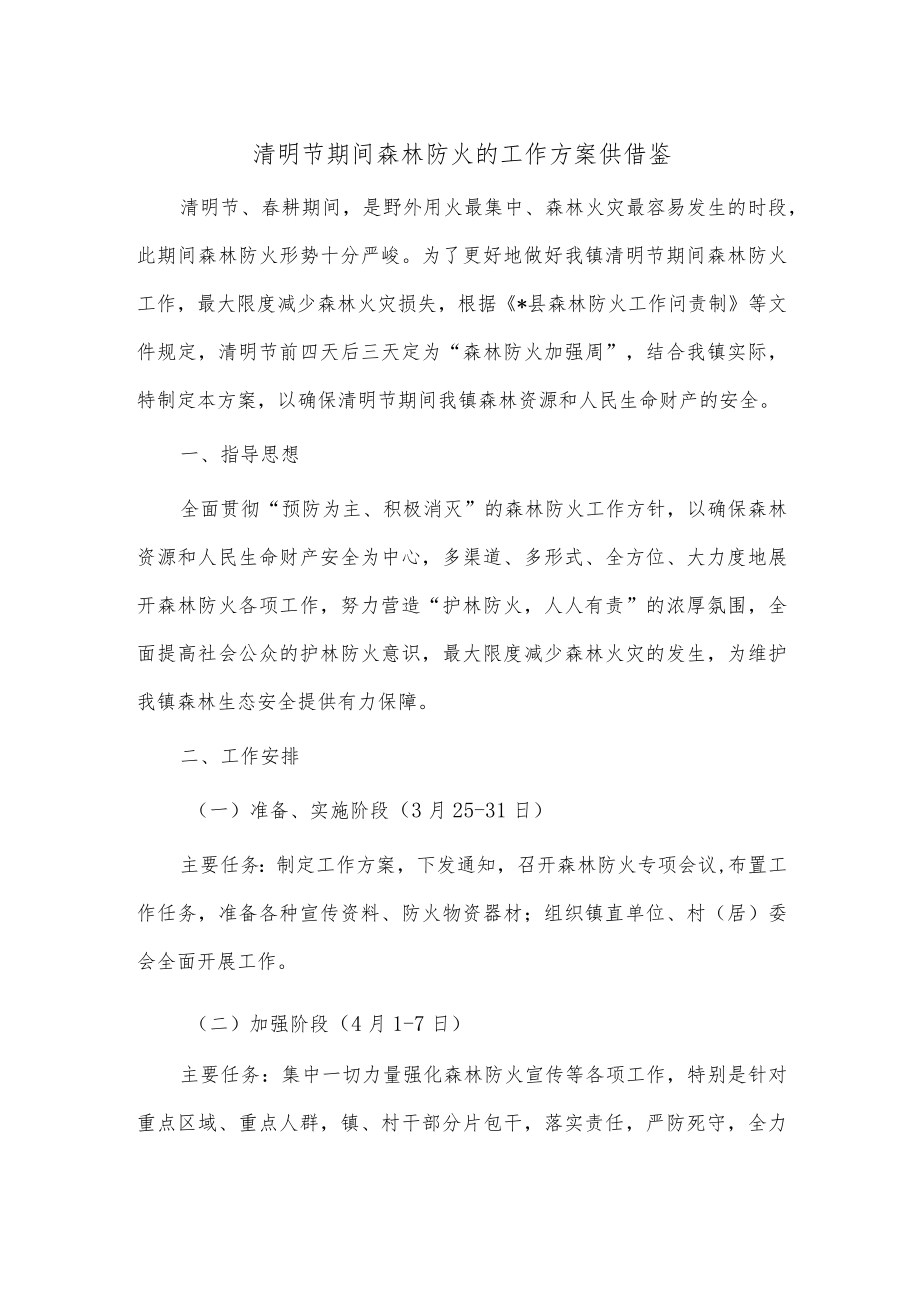 清明节期间森林防火的工作方案供借鉴.docx_第1页