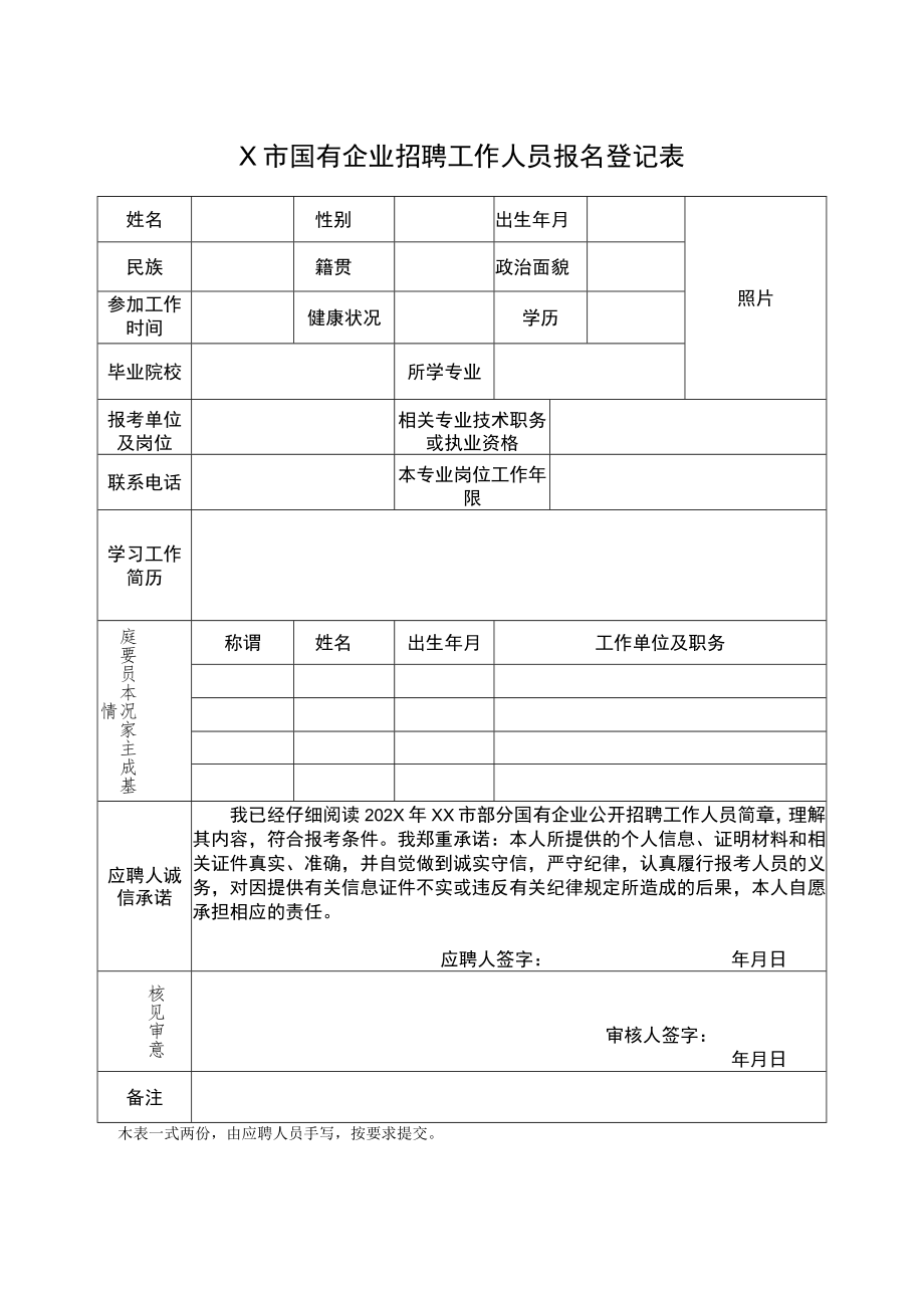 X市国有企业招聘工作人员报名登记表.docx_第1页