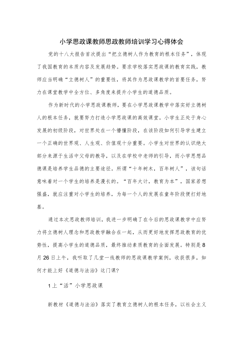 小学思政课教师思政教师培训学习心得体会.docx_第1页