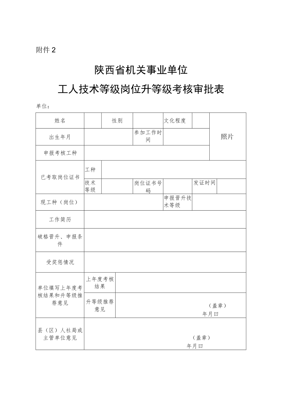 陕西省机关事业单位工人技术等级岗位升等级考核审批表.docx_第1页