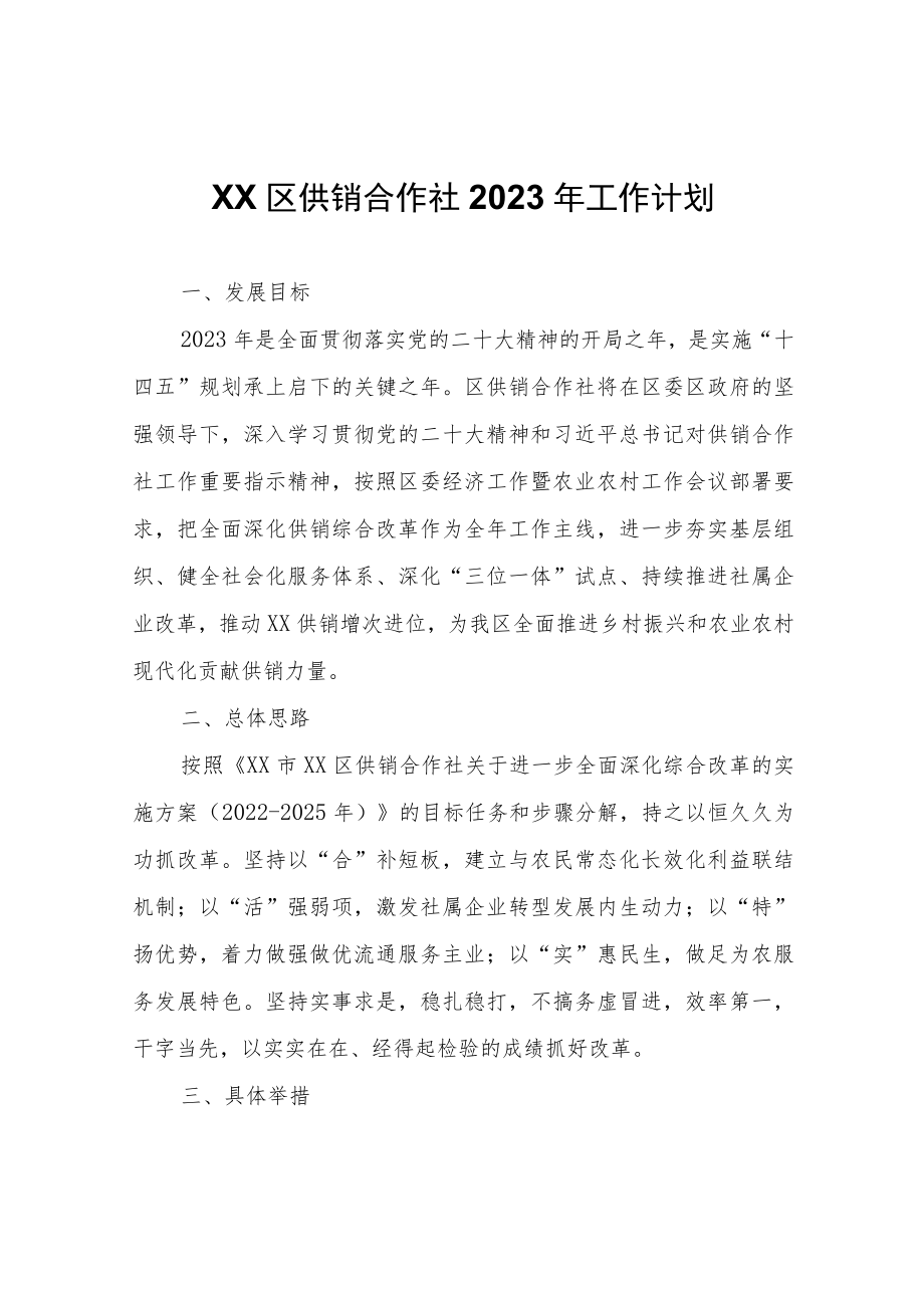 XX区供销合作社2023年工作计划.docx_第1页