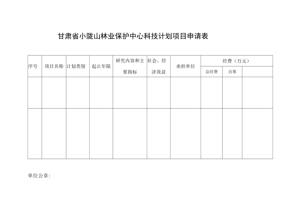 甘肃省小陇山林业保护中心科技计划项目申请表.docx_第1页