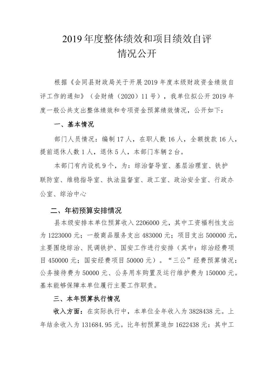 2019年度整体绩效和项目绩效自评.docx_第1页