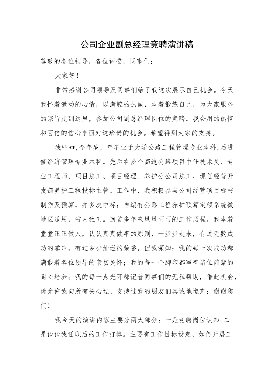 公司企业副总经理竞聘演讲稿.docx_第1页