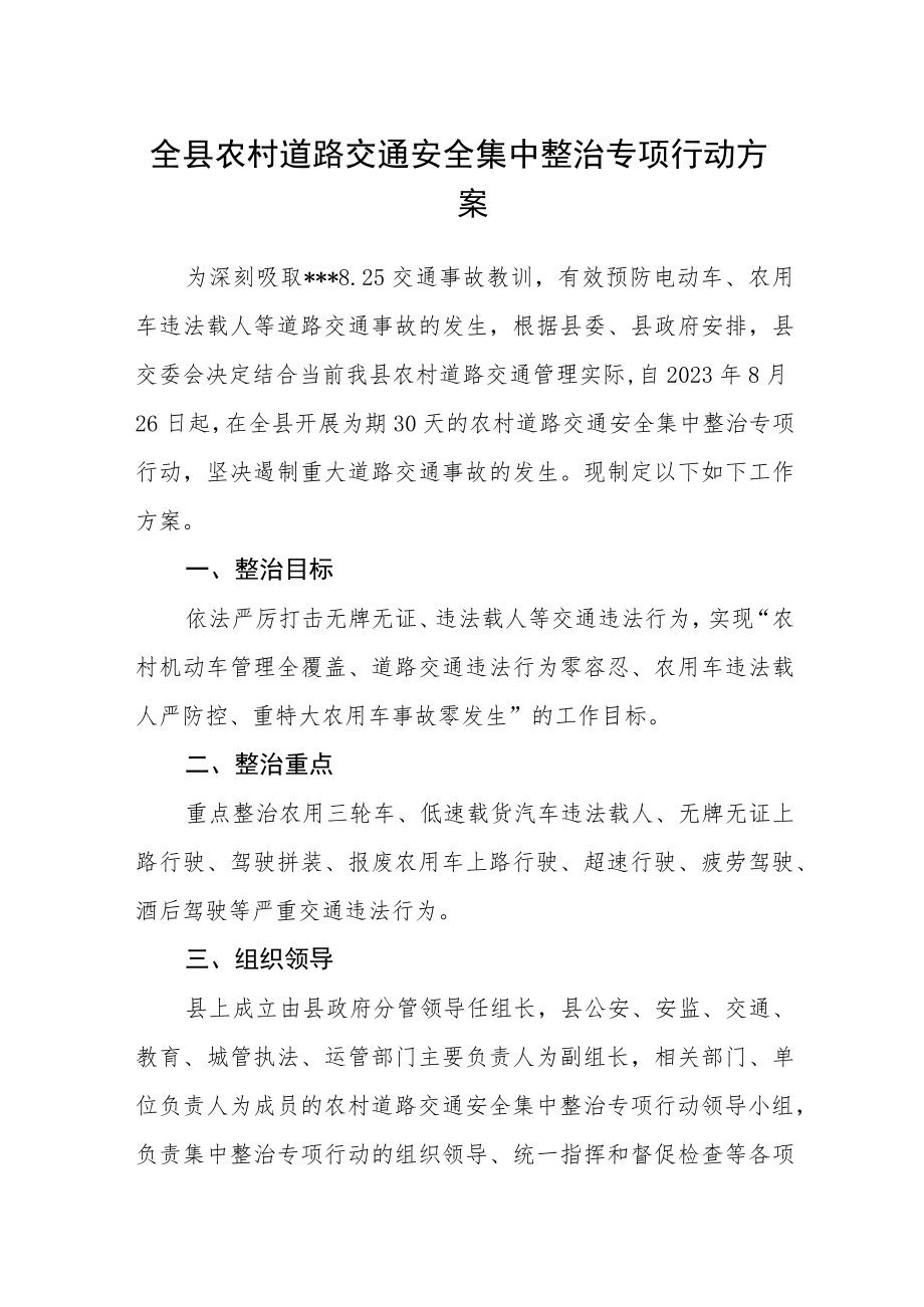 全县农村道路交通安全集中整治专项行动方案.docx_第1页