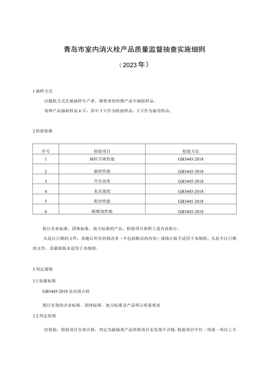 青岛市室内消火栓产品质量监督抽查实施细则2023年.docx_第1页