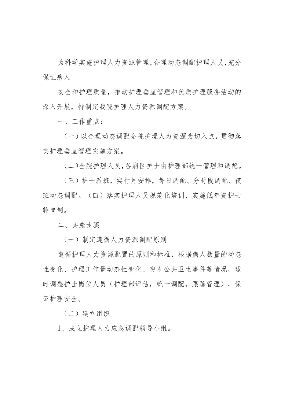 医院护理人力资源调配方案.docx_第1页