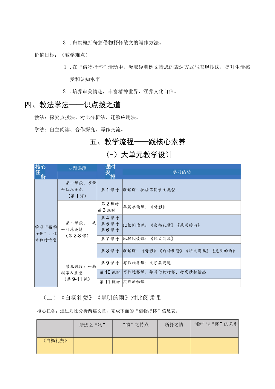 《学习“借物抒怀”体味丰富情感》——《白杨礼赞》《昆明的雨》对比阅读教学设计.docx_第3页