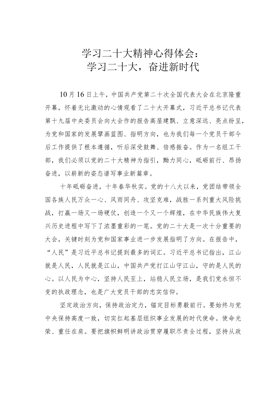 学习二十大精神心得体会：学习二十大奋进新时代.docx_第1页