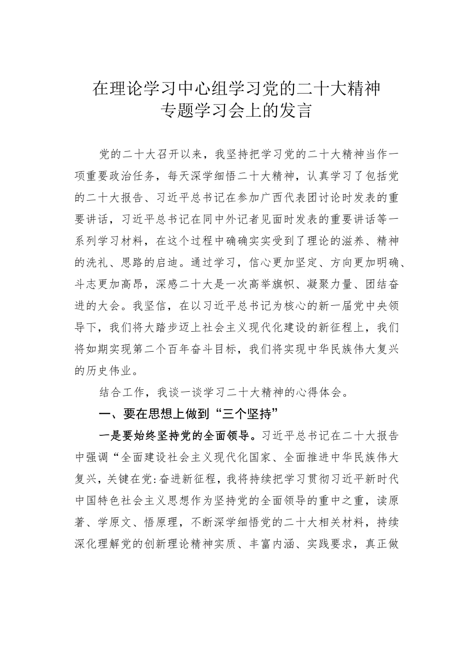 在理论学习中心组学习党的二十大精神专题学习会上的发言.docx_第1页