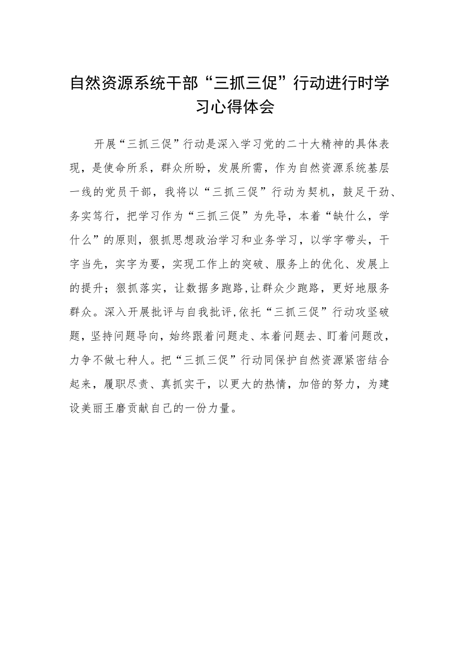 自然资源系统干部“三抓三促”行动进行时学习心得体会.docx_第1页