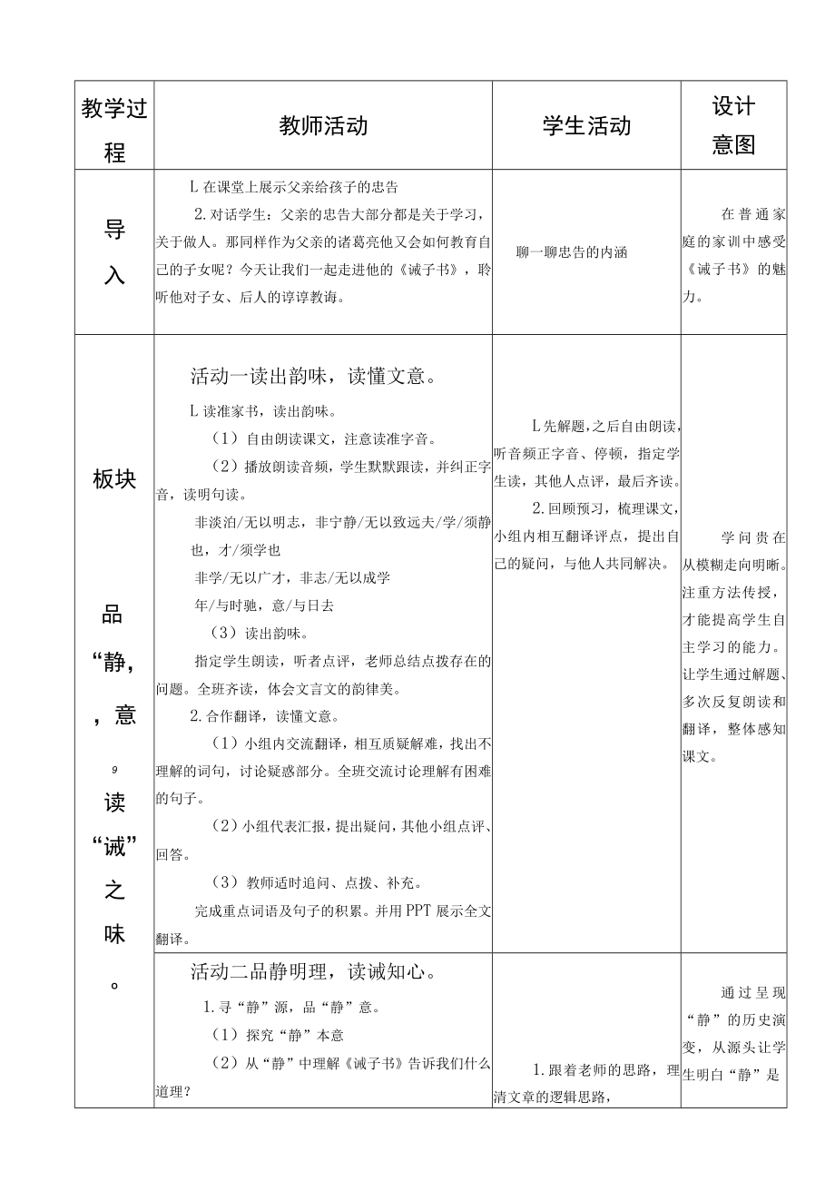 一字千重意 家书泽后世 ——《诫子书》教学设计.docx_第2页