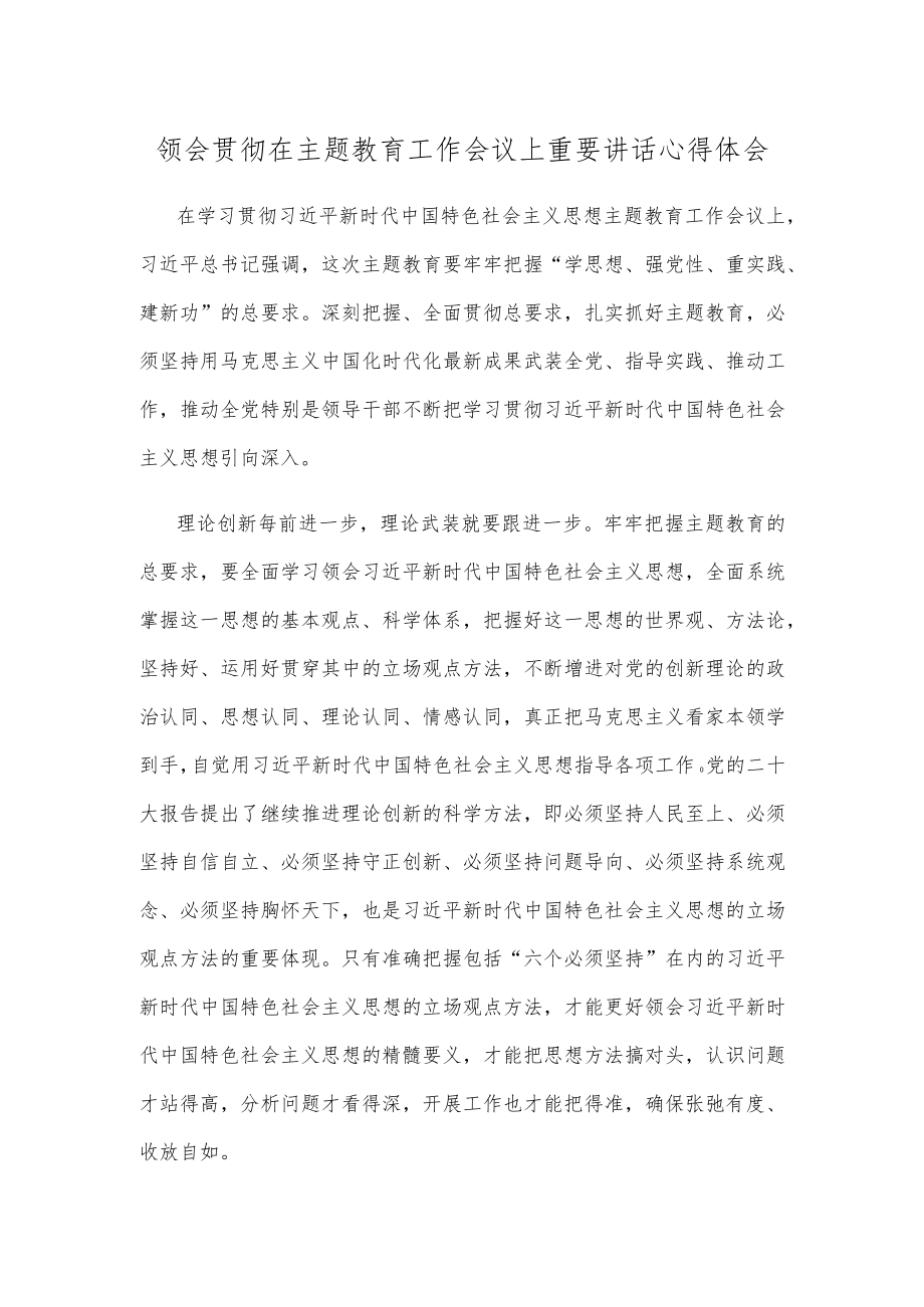 领会贯彻在主题教育工作会议上重要讲话心得体会.docx_第1页