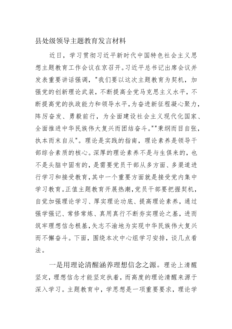 县处级领导主题教育发言材料.docx_第1页