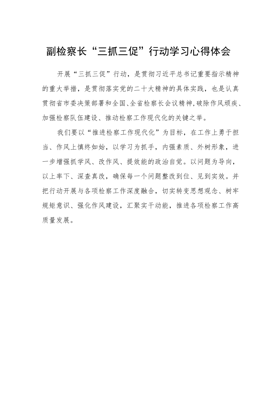 副检察长“三抓三促”行动学习心得体会.docx_第1页