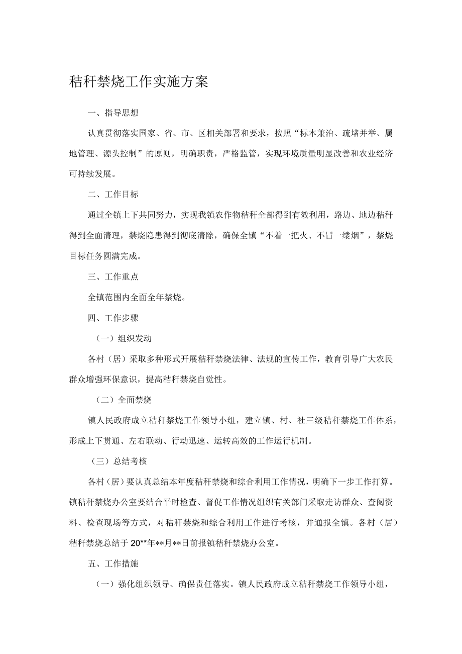 秸秆禁烧工作实施方案.docx_第1页