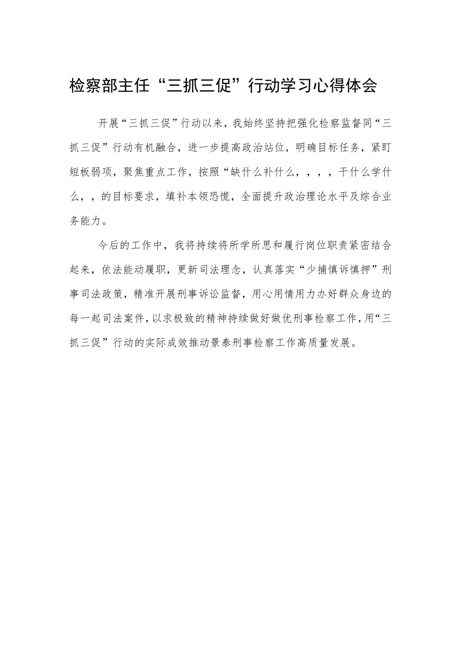 检察部主任“三抓三促”行动学习心得体会.docx_第1页