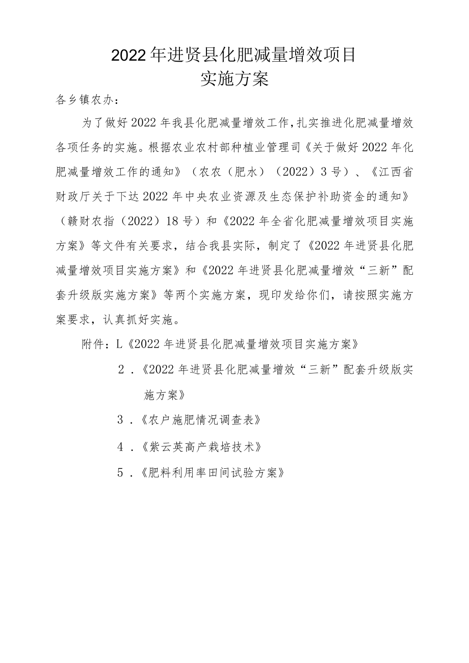 《2022年进贤县化肥减量增效项目实施方案》.docx_第1页