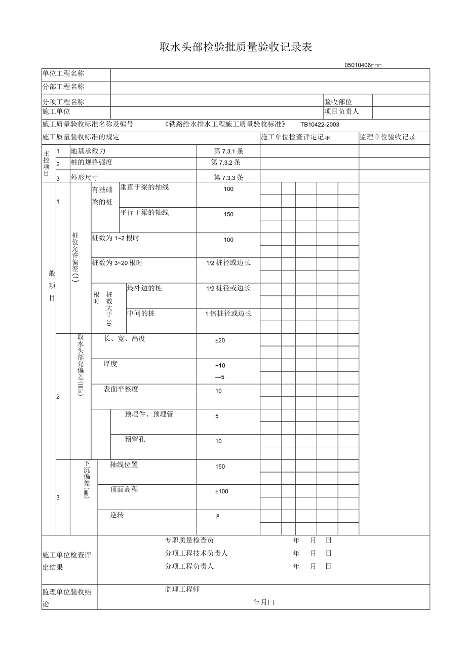 04-06取水头部检验批质量验收记录表.docx_第1页