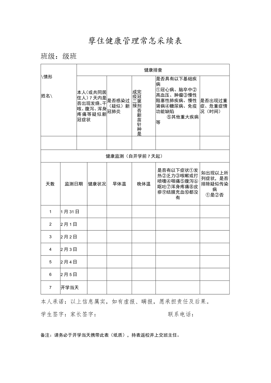 2023春季返校学生健康管理信息采集表.docx_第1页