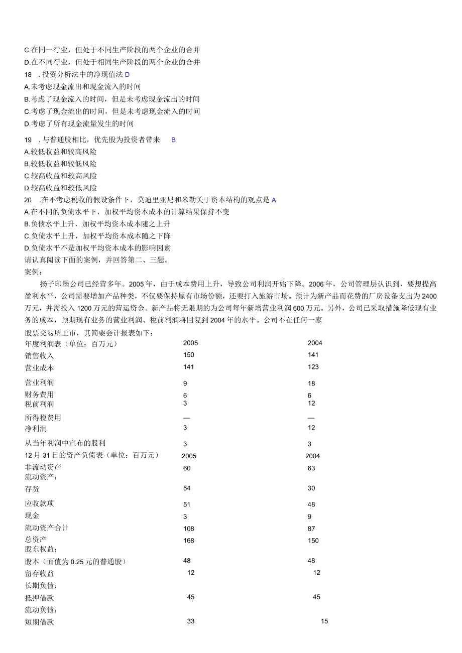 07年1月高等教育自学考试中英合作商务管理专业与金融管理专业考试财务管理试题含参考答案.docx_第3页