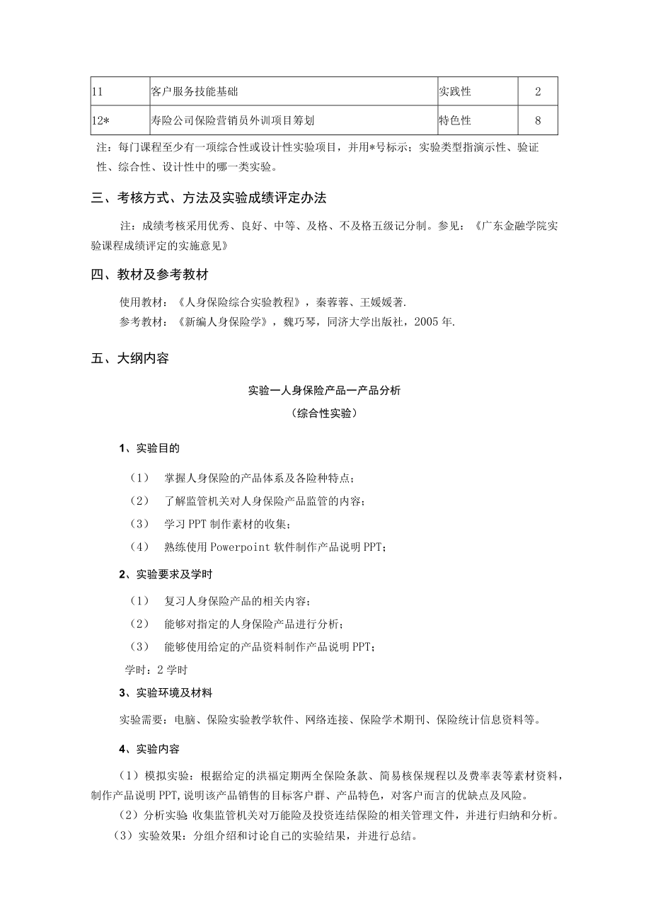 《人身保险综合实验教程》实验教学大纲.docx_第2页