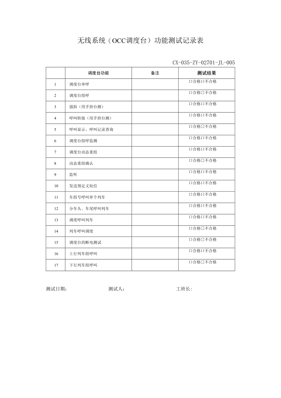 CX-035-ZY-02701-JL-005无线系统（OCC调度台）功能测试记录表.docx_第1页