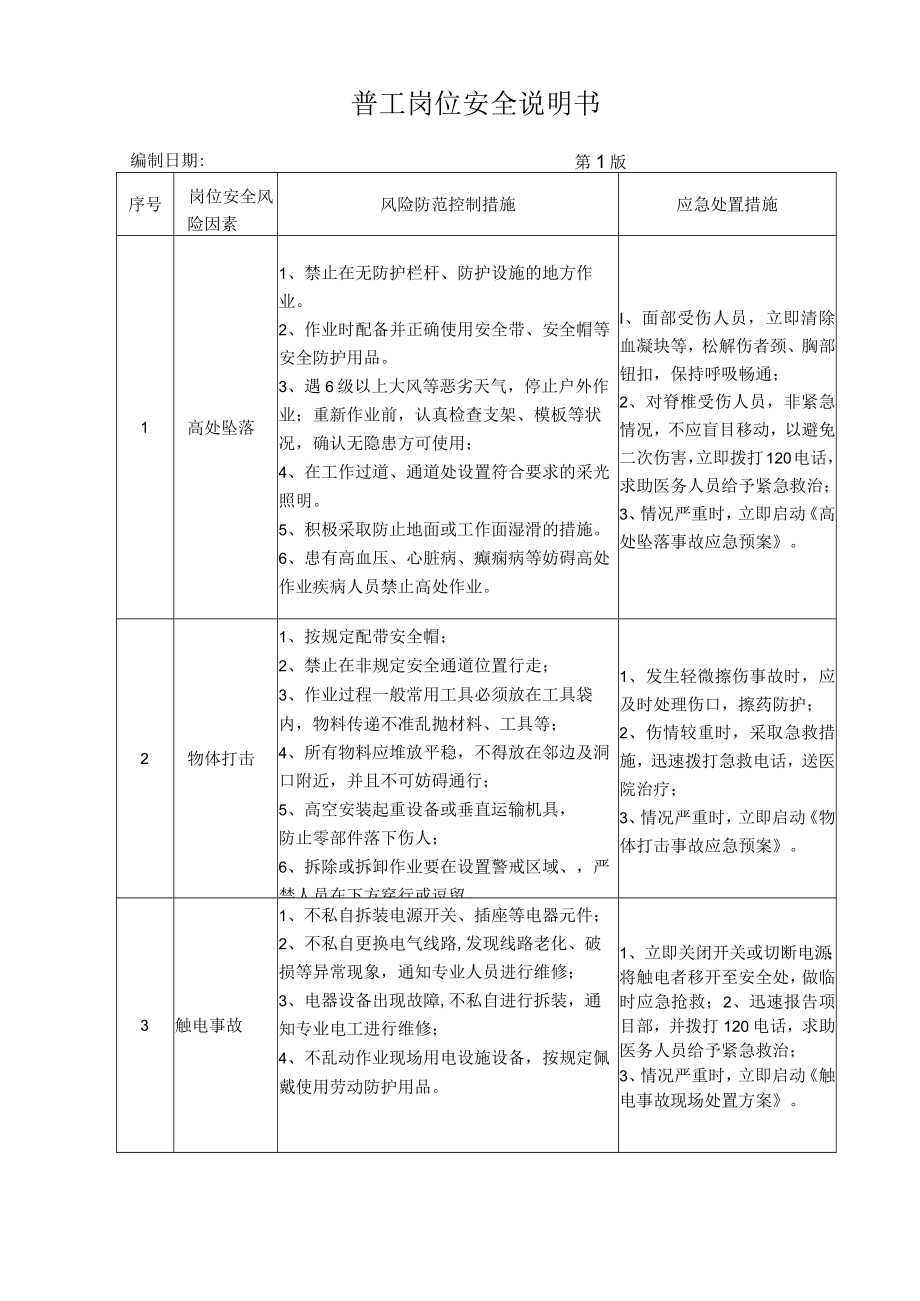 43普工岗位安全说明书.docx_第1页