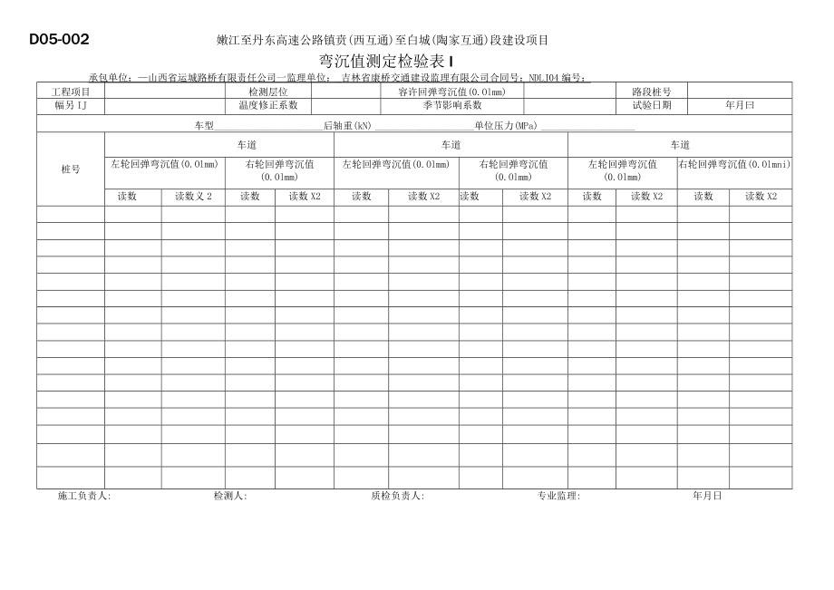 D05-002路基、路面弯沉值测定检验表.docx_第1页