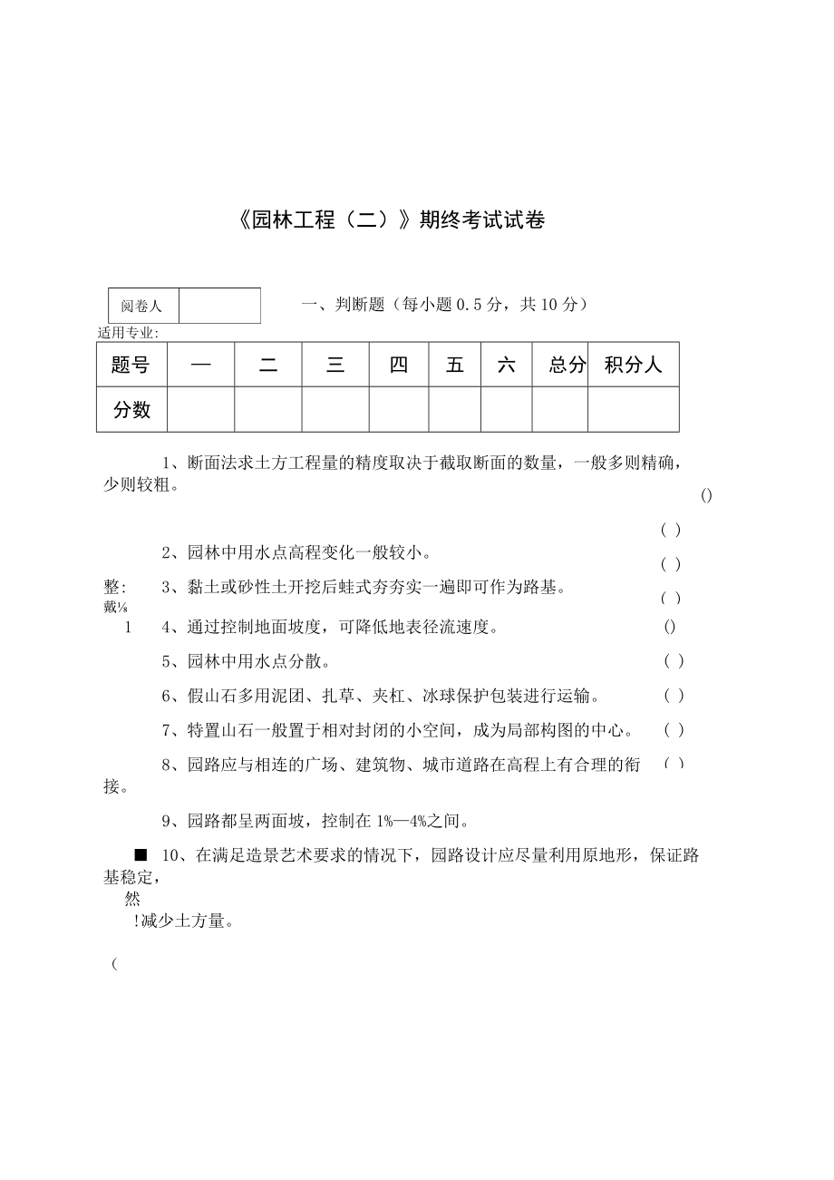 《园林工程(二)》期终考试试卷.docx_第1页