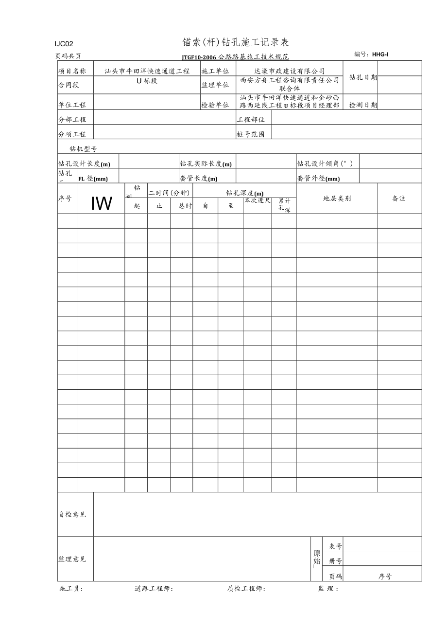 LJC02 锚索(杆)钻孔施工记录表.docx_第1页