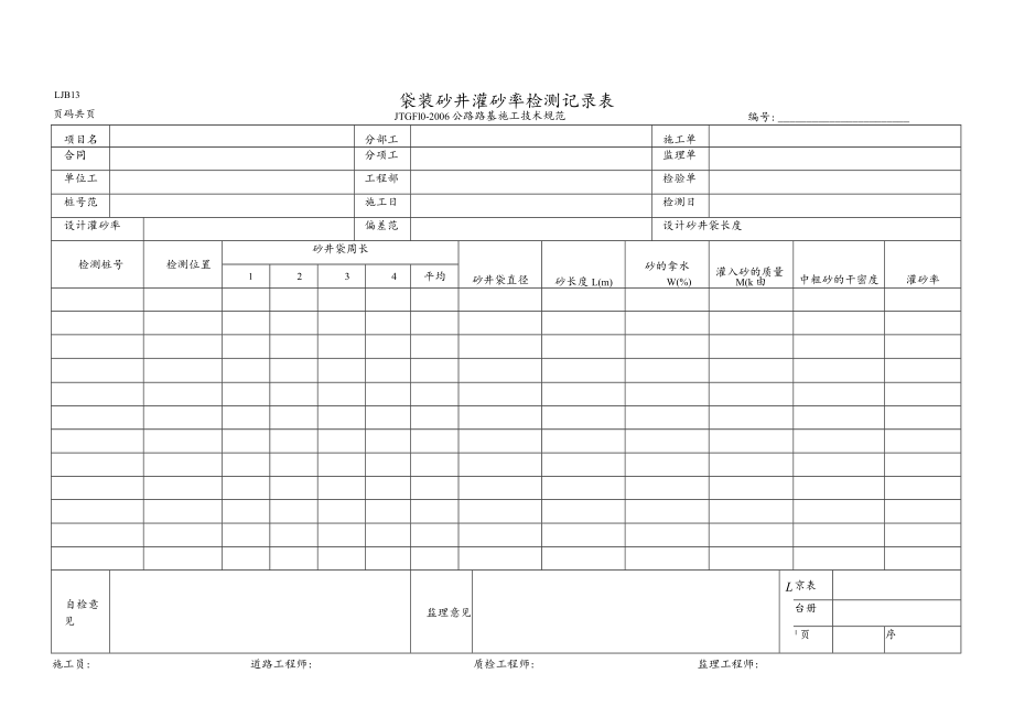 LJB13-袋装砂井灌砂率检测记录表.docx_第1页