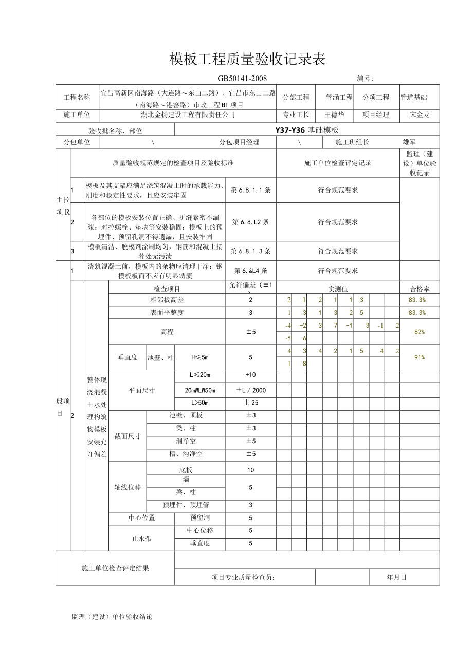 2.模板工程质量验收记录表.docx_第1页