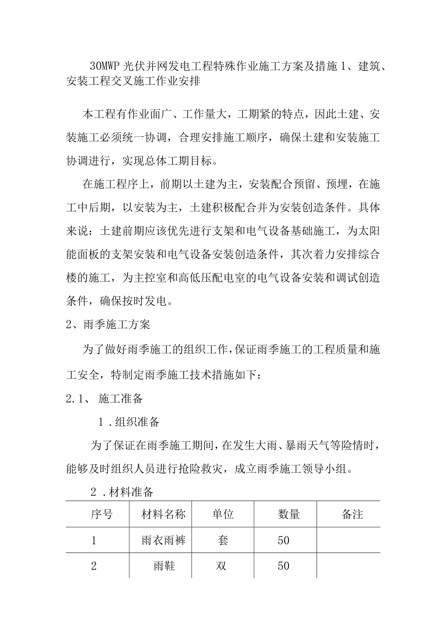 30MWp光伏并网发电工程特殊作业施工方案及措施.docx_第1页