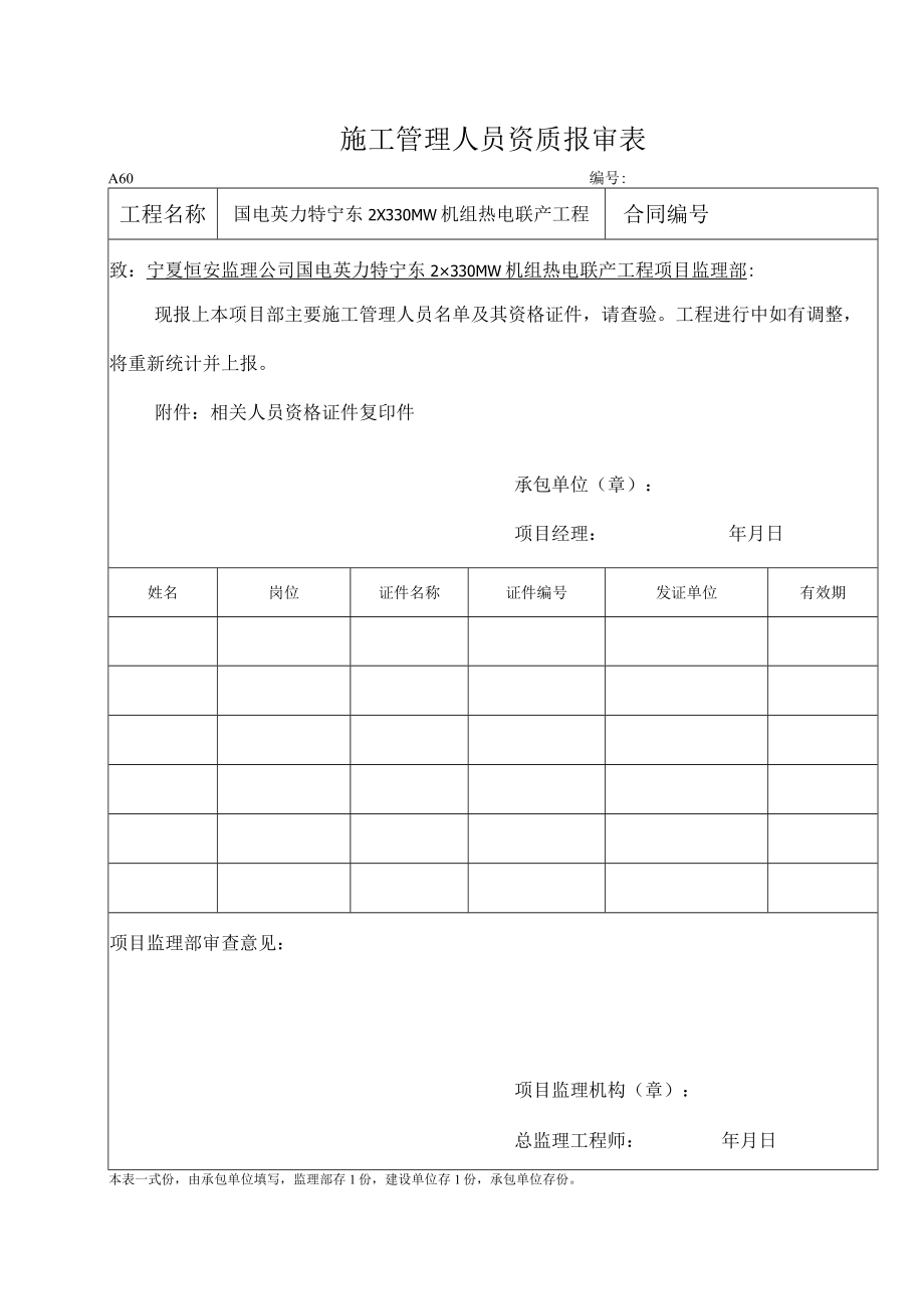 A60施工管理人员资质报审.docx_第1页