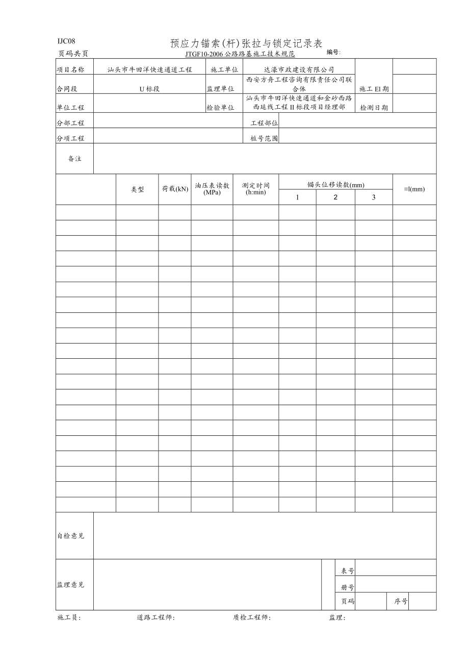 LJC08 预应力锚索(杆)张拉与锁定记录表.docx_第1页