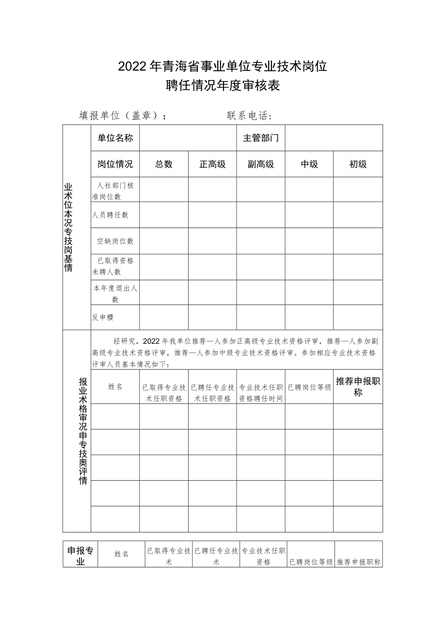 2022年青海省事业单位专业技术岗位聘任情况年度审核表.docx_第1页