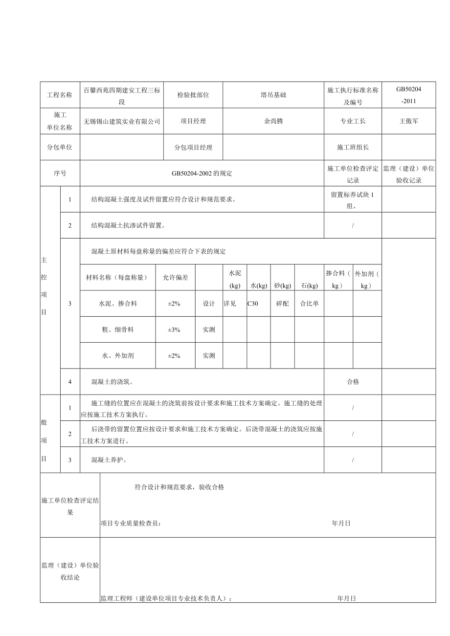 TJ4.2.10混凝土分项工程(混凝土施工)检验批质量验收记录.docx_第1页