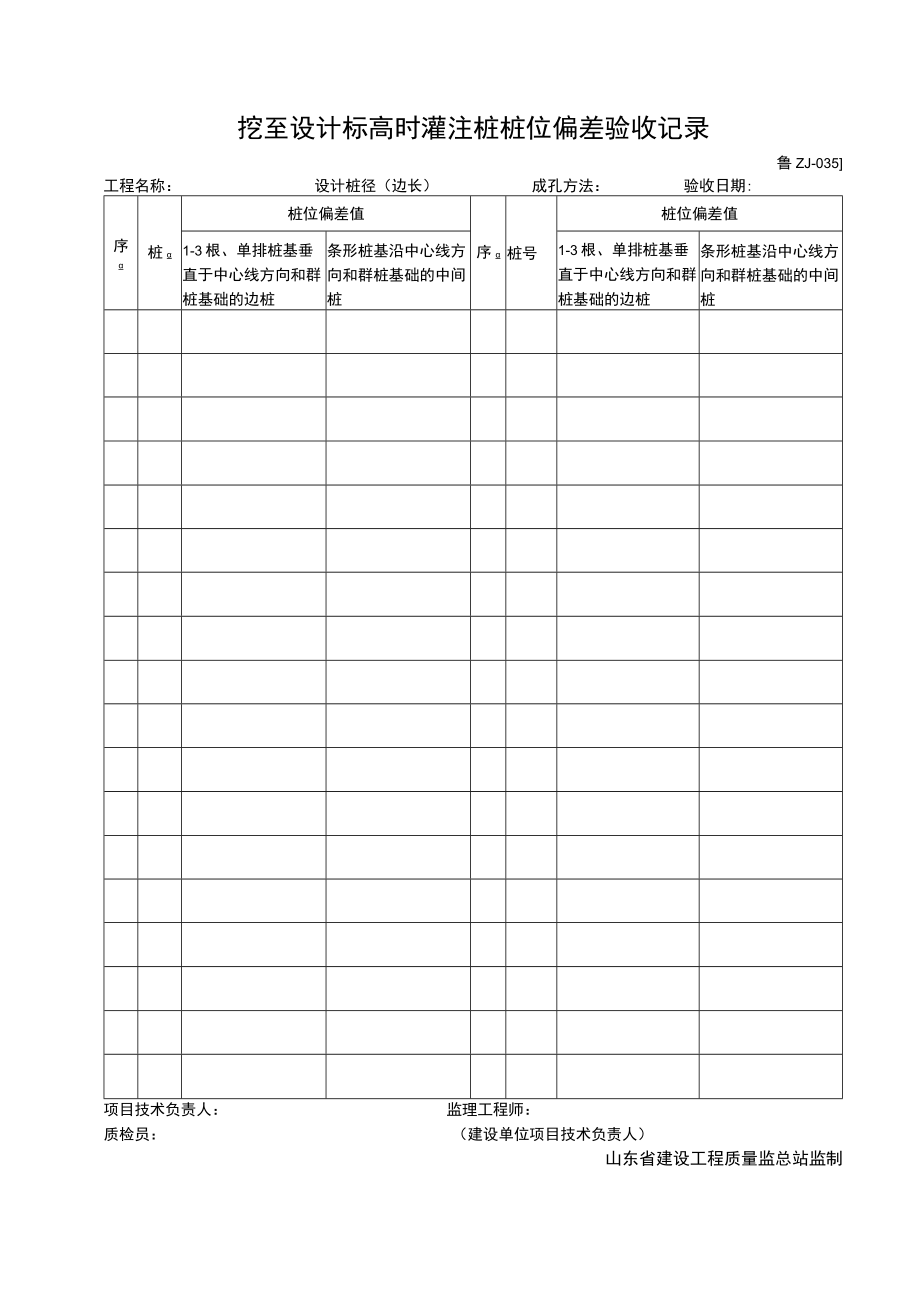 ZJ035-挖至设计标高时灌注桩桩位偏差验收记录.docx_第1页