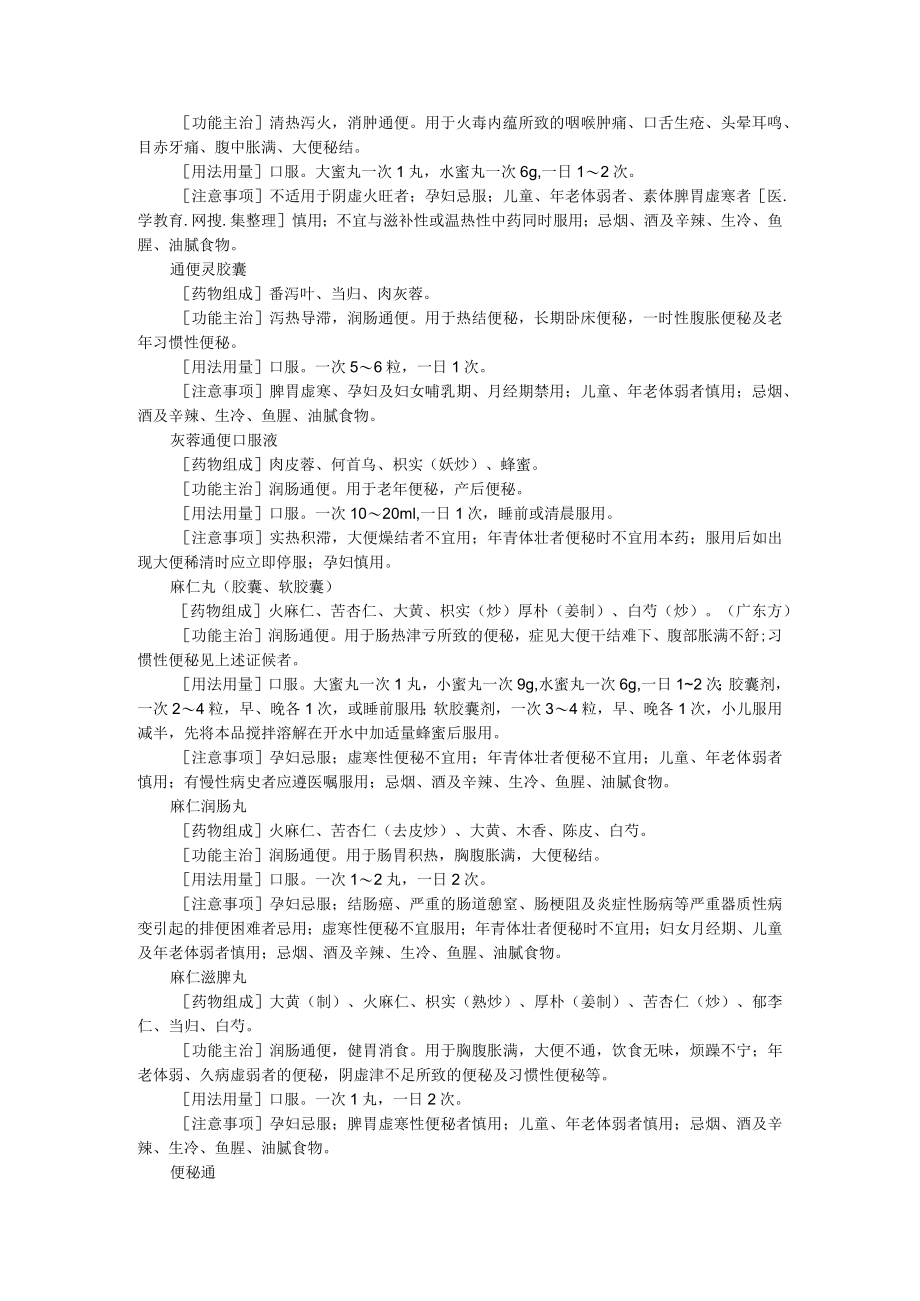 7类临床常用通便药 附常用非处方中成药 内科用药（便秘类药）.docx_第3页